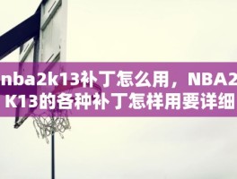 nba2k13补丁怎么用，NBA2K13的各种补丁怎样用要详细